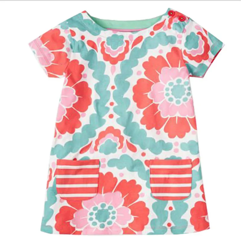 Summer girls dresses with all printed cotton kids short sleeve jersey children princess rainbow clothing for baby | Детская одежда и