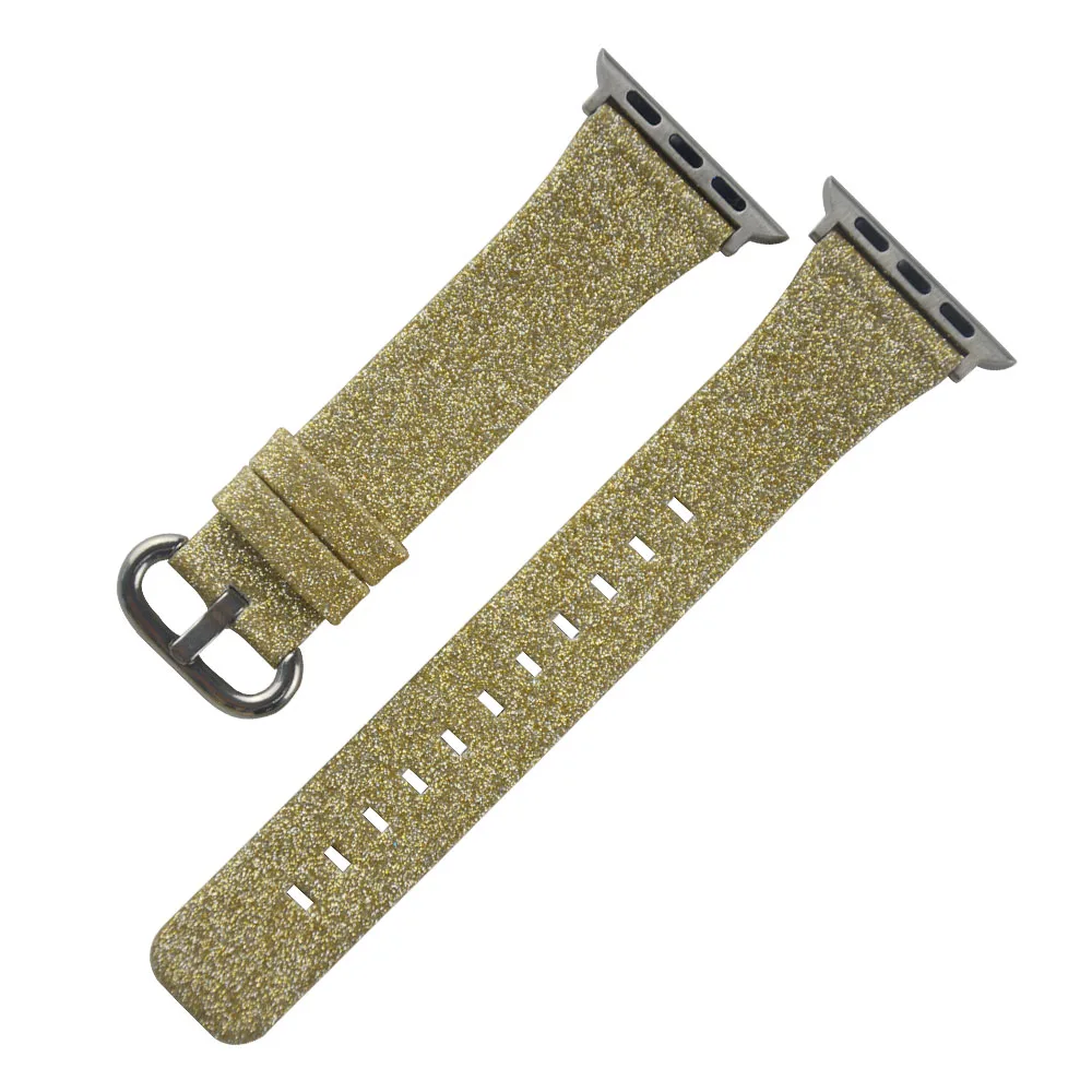 Для Apple Watch Band Series 6 SE 5 4 3 2 38 мм 42 40 44 Блестящий кожаный ремешок для iWatch