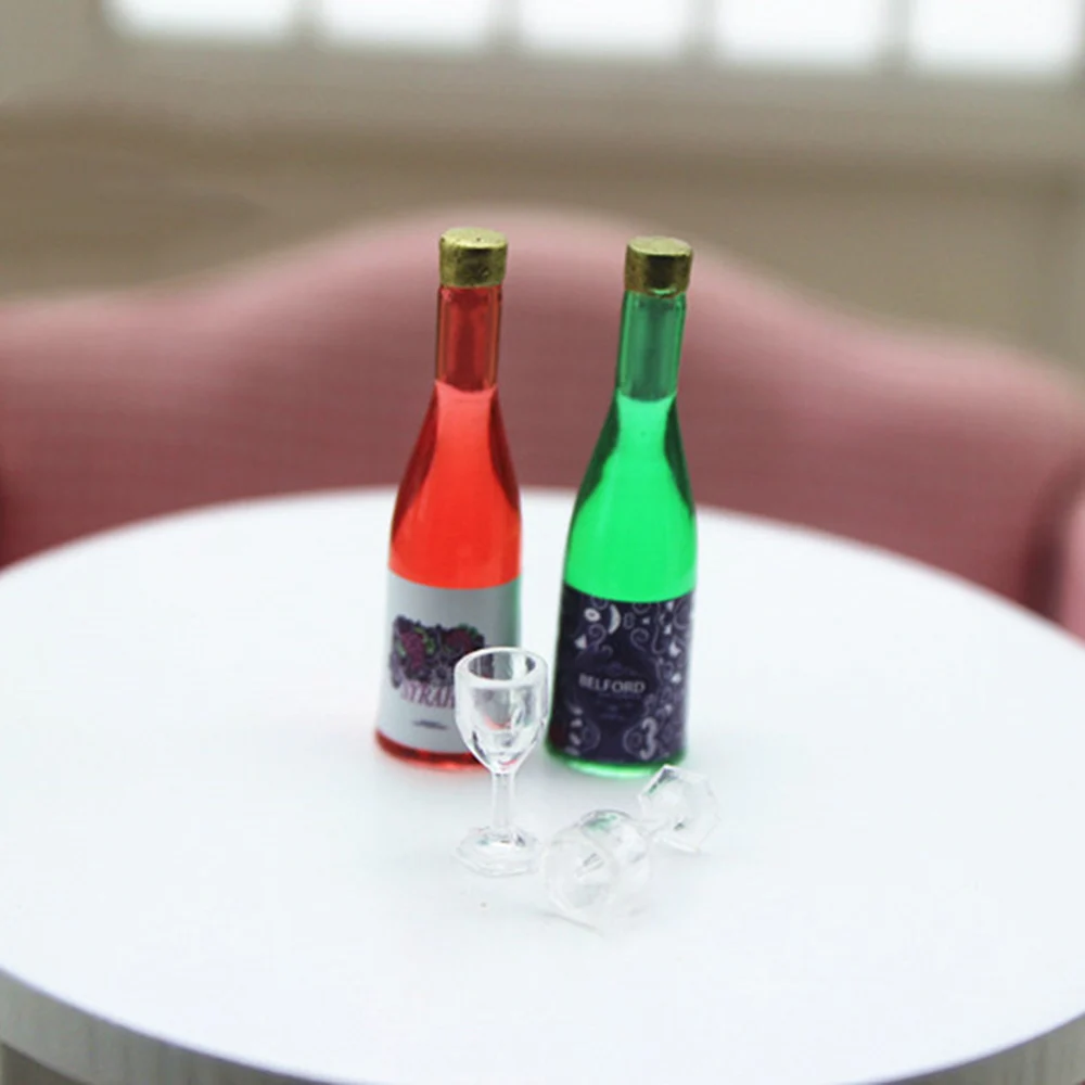 

6Pcs 1/12 Dollhouse Miniature Accessories Mini Resin Wine Bottle Simulation Drinks for Doll House Decoration
