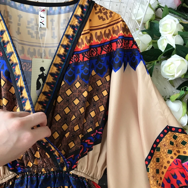 Тайское национальное весеннее платье 2017 с принтом в богемном стиле летнее