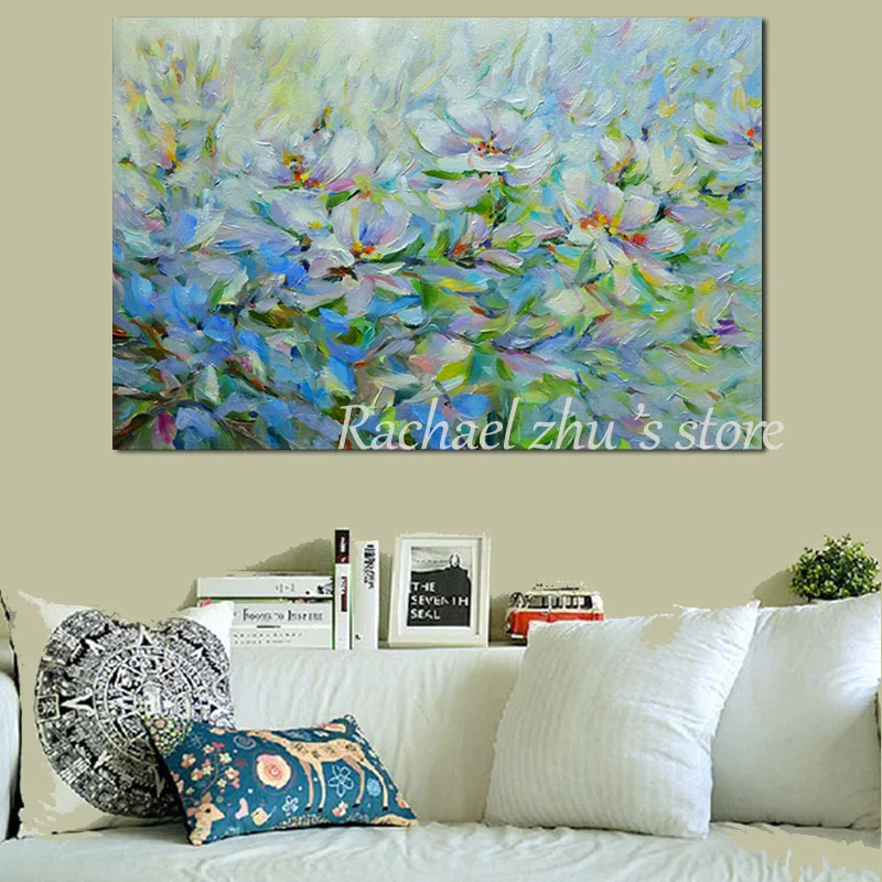 Large Size Hand Painted Abstract Blue and WhireOil Painting On Canvas Wall Landscape Pictures For Living Room Home Decor |