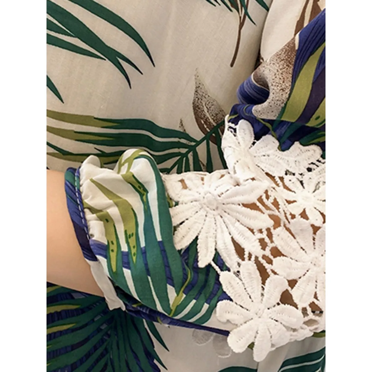 Bohoartisr блузки женские большие размеры корейский стиль растительный принт Кружева