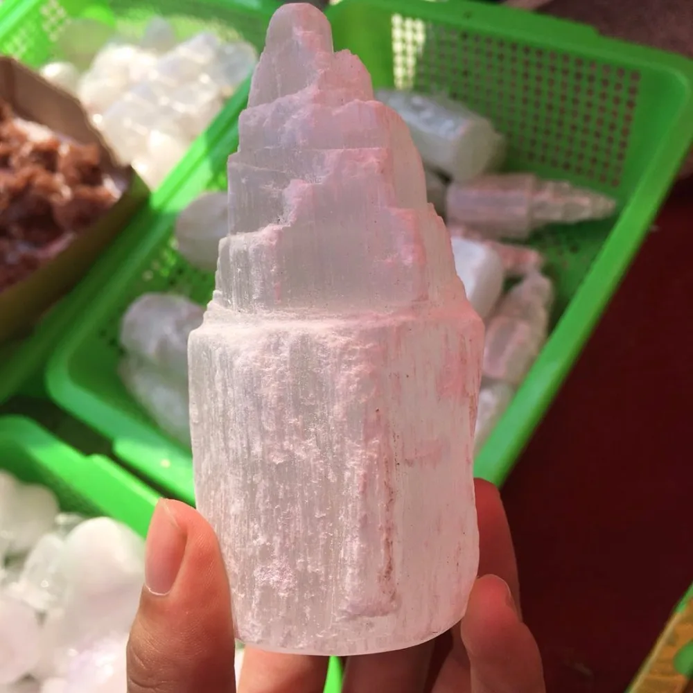 Натуральная белая башенная лампа селенит инфузированная из искусственного