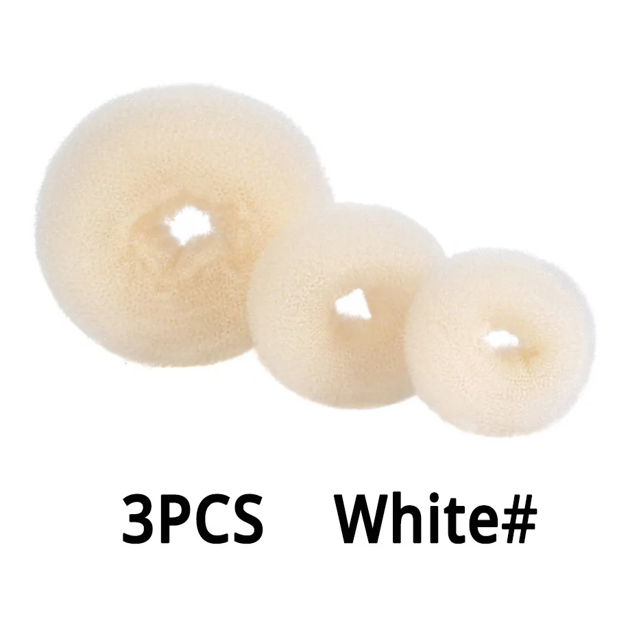 3Pcs White S-M-L Горячая S/M/L бублик для волос пучок производитель волос Инструменты для укладки волос Губка для волос белый/коричневый/черный цвета лучшие аксессуары для прически - Цвет: 3Pcs White S-M-L