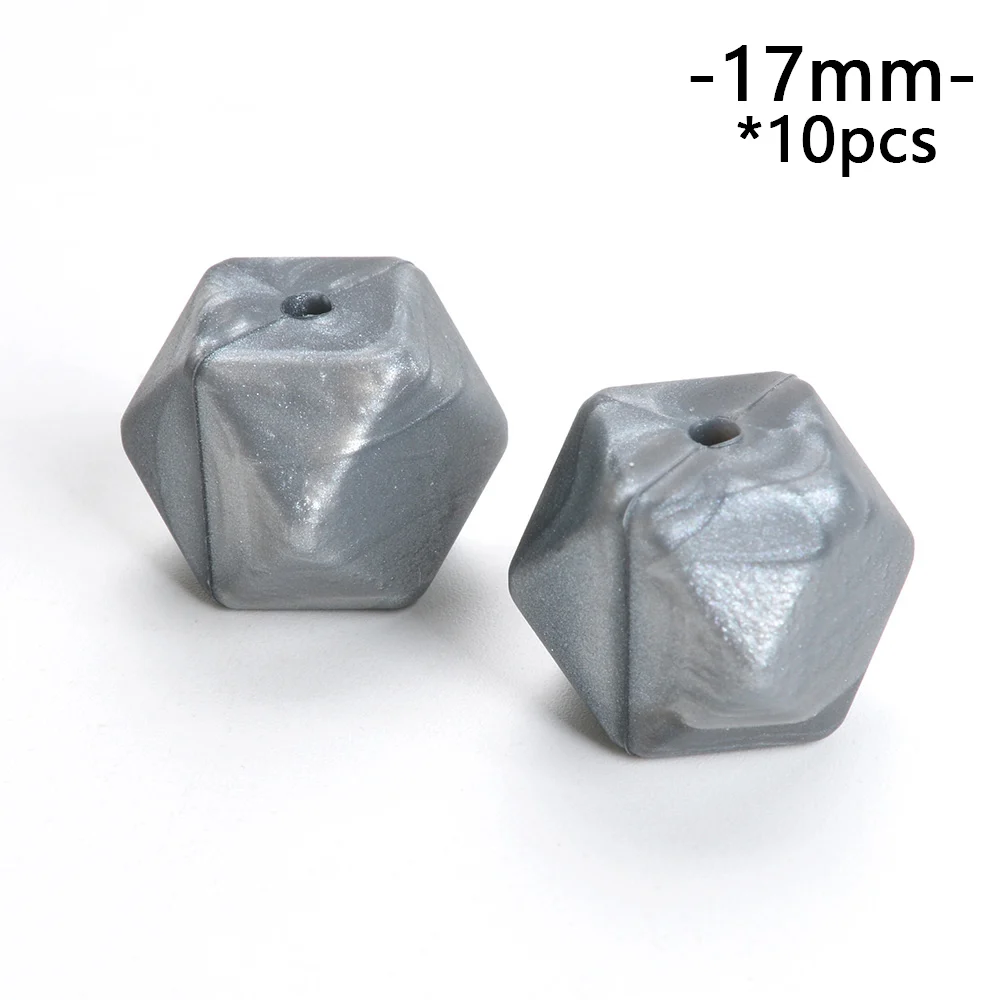 metal silver LOFCA 10 шт./лот 17 мм шестигранные силиконовые бусины для прорезиненное Силиконовое ожерелье для прорезывания зубов Прорезывание Зубов Бусины для ребенка прорезыватель BPA безопасные свободные бусины - Цвет: metal silver