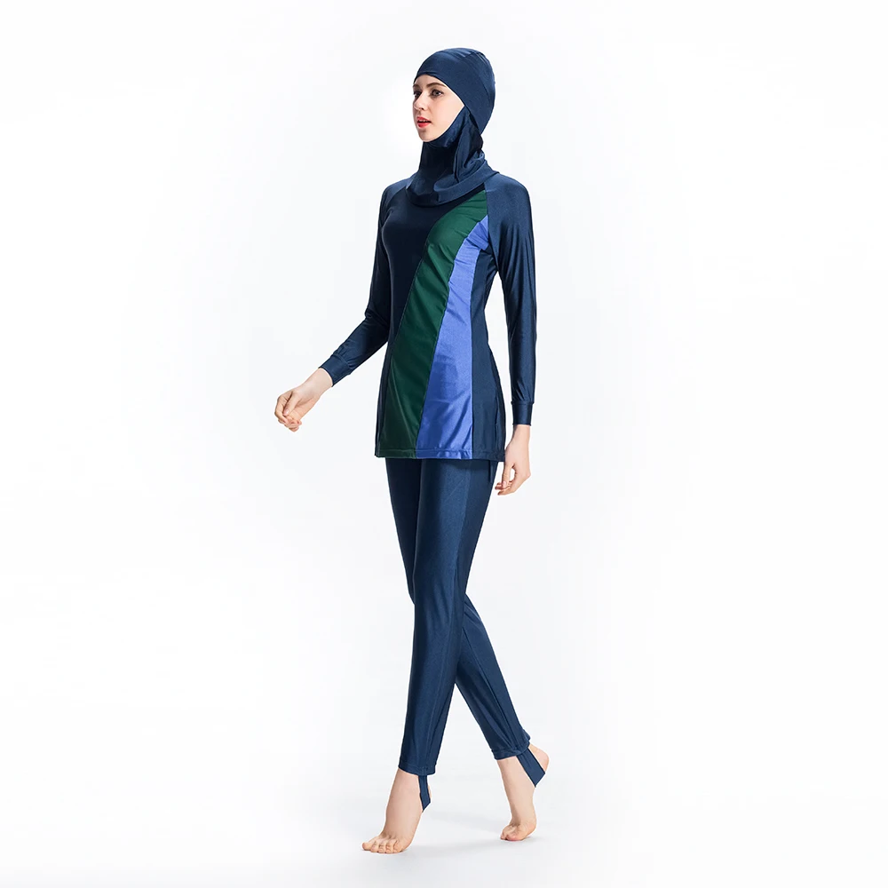 YONGSEN Sexy Splice Islamic Swimsuit Blue Full Cover Women Modest Hijab Swimwear Swim Surf Wear Sport Burkinis | Спорт и развлечения
