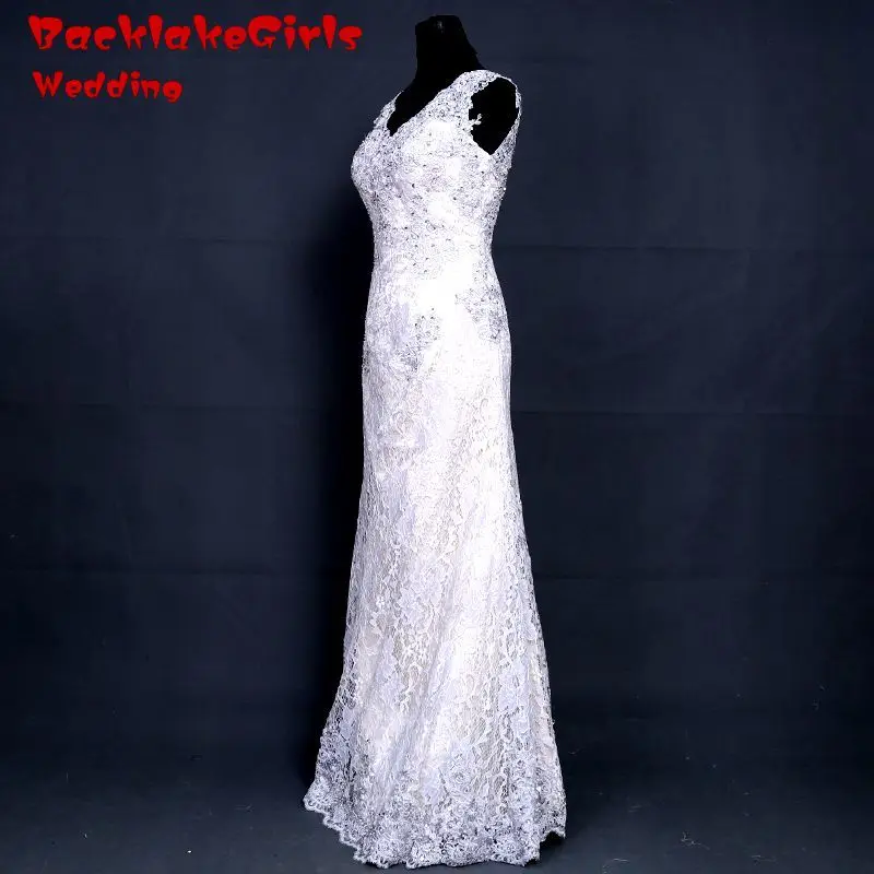 100% Настоящее аватар сшитое v-образным вырезом Без Рукавов Свадебные Платья