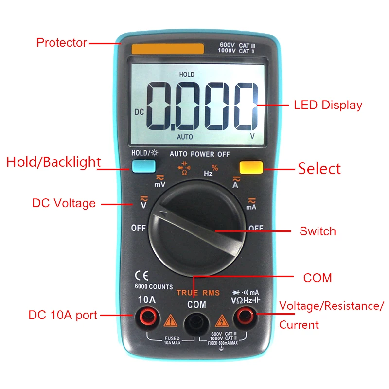 Цифровой мультиметр с ЖК подсветкой Авто Диапазон AC DC Напряжение измеритель тока