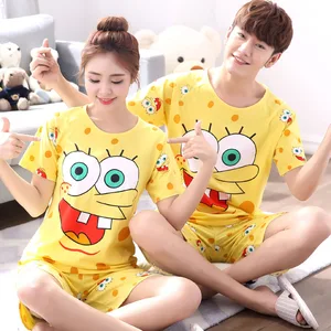 Женская пижама, Летний Тонкий хлопковый пижамный комплект с героями мультфильмов, мужские пижамы для влюбленных пар