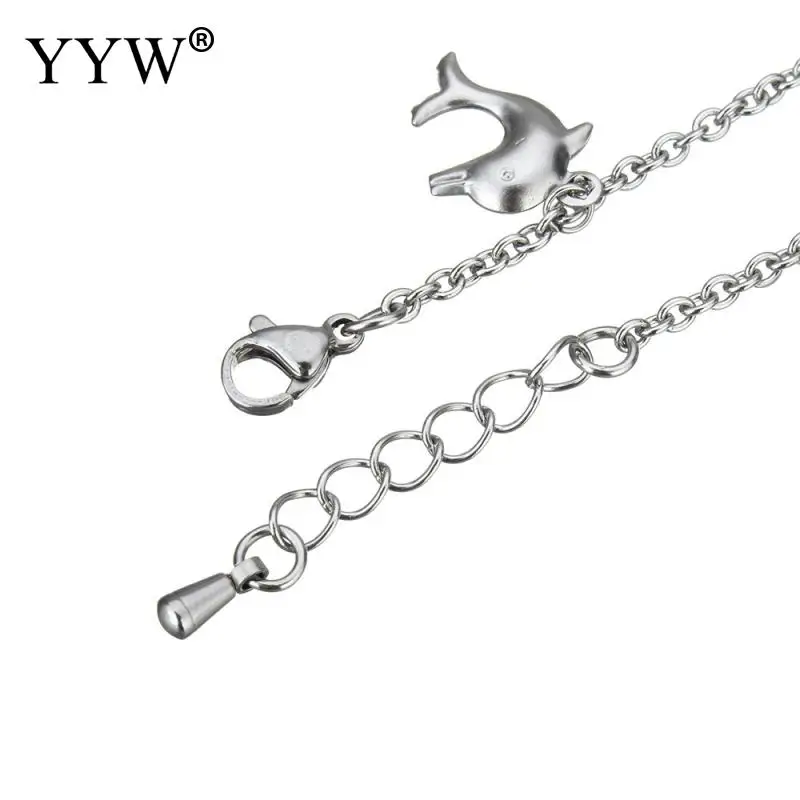 Women Mens Stainless Steel Jewelry Bracelet Dolphin Charm &amp Oval Chain Original Color Fit 7.3Inch | Украшения и аксессуары