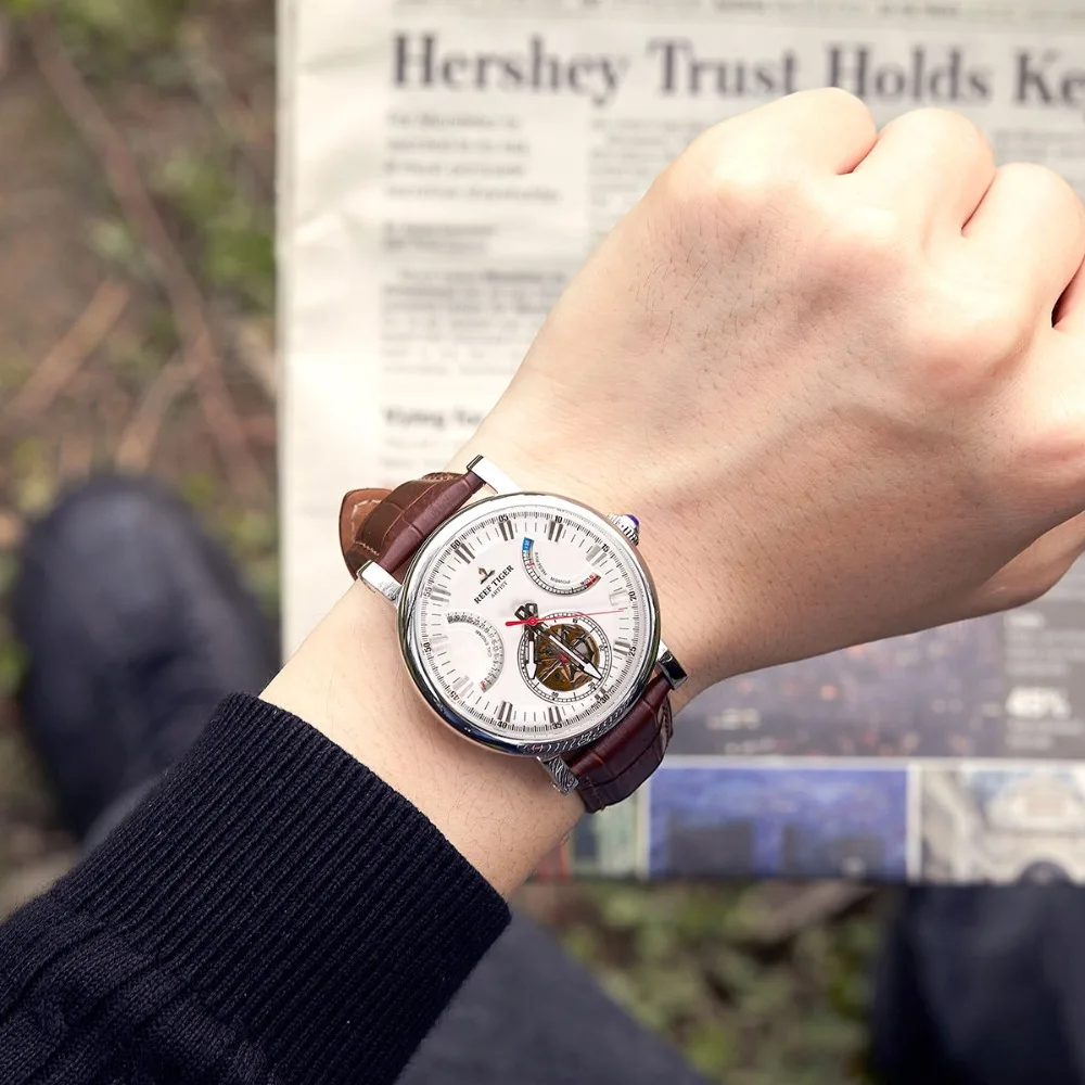 Мужские часы на кожаном ремешке с сапфировым стеклом | Наручные