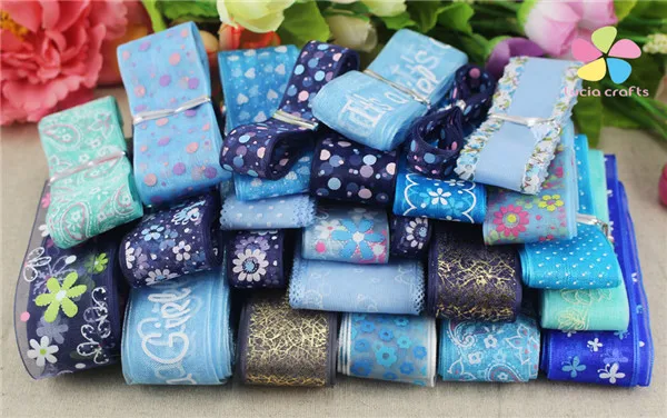 Blue 12yards Lucia crafts 12y/24y, 1y/style 10-40 мм различные печатные ленты из органзы материалы для головных уборов DIY Швейные аксессуары P0202 - Цвет: Blue 12yards