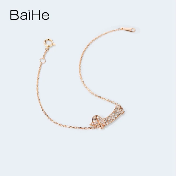 BAIHE Solid 14K розовое золото 0.24ct Сертифицированный H/SI подлинные натуральные бриллианты юбилейные женские классические ювелирные изделия браслет