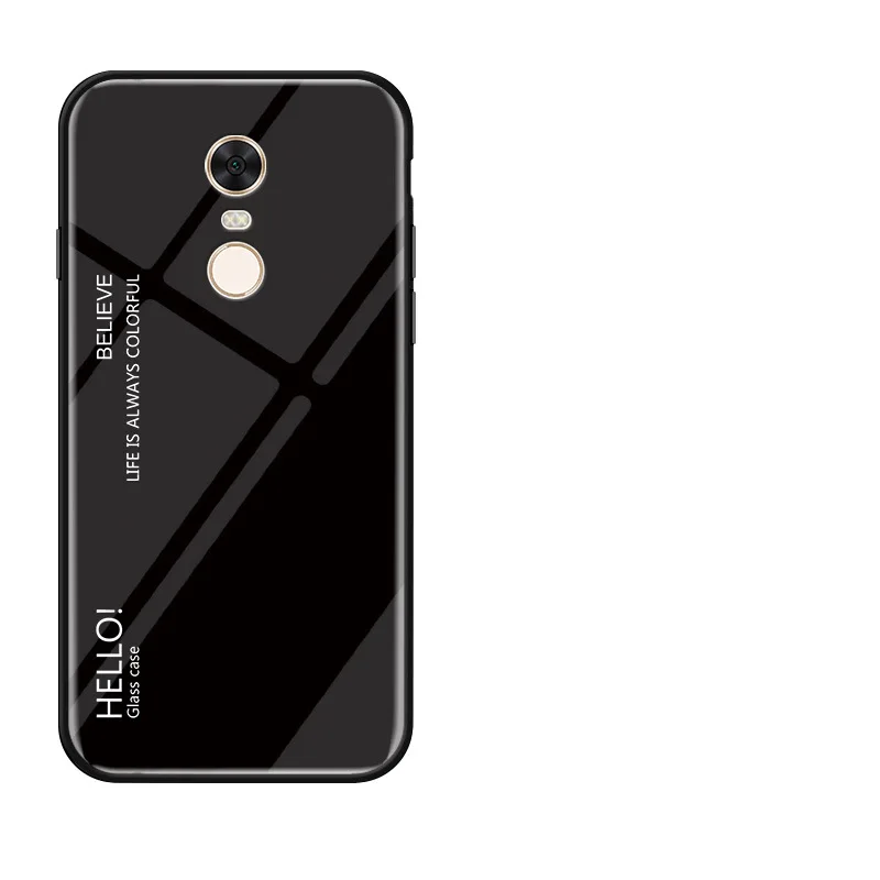 Black Модный градиентный чехол из закаленного стекла для Xiaomi Redmi 5, мягкий силиконовый защитный чехол-бампер для Redmi 5 PLus, классный чехол - Цвет: Black