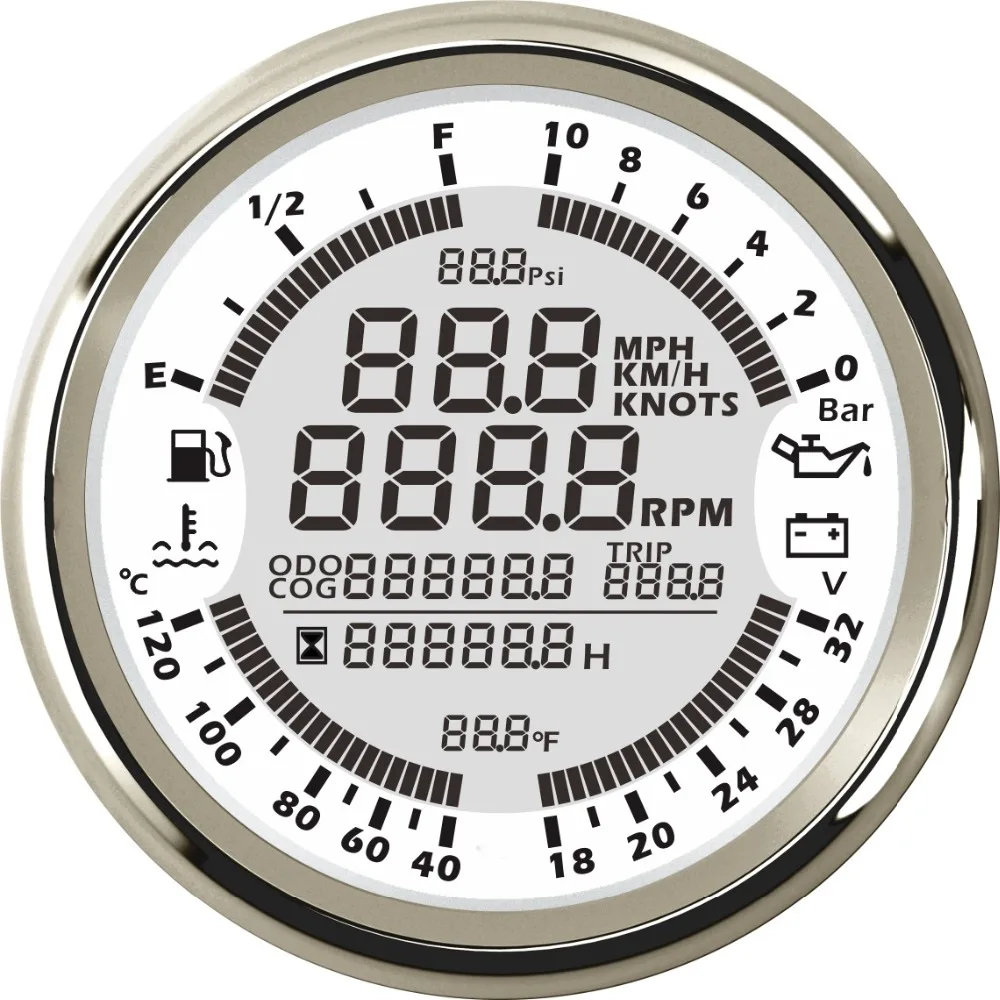 Морской катер цифровой gps Спидометр Тахометр для авто мотор 12 В 24 В уровень топлива температура воды 6 в 1 Многофункциональный манометр