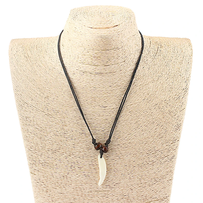 10 шт. черный воск хлопковый шнур с настоящим волчьим зубом амулет подвеской |