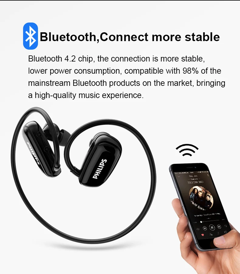Водонепроницаемый MP3-плеер Philips, спортивные наушники для плавания с защитой от пота, Bluetooth 4,2, USB, MP3 Музыкальные плееры, гарнитура SA6608