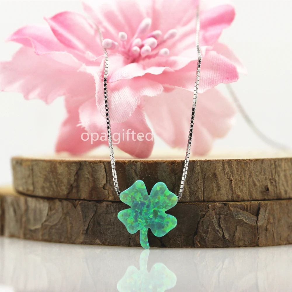 1pc Free Shipping Synthetic 12*13mm Green Flower Clover Opal pendant for Dresses necklace Silver 925 Trendy Jewelry Cheap Price |