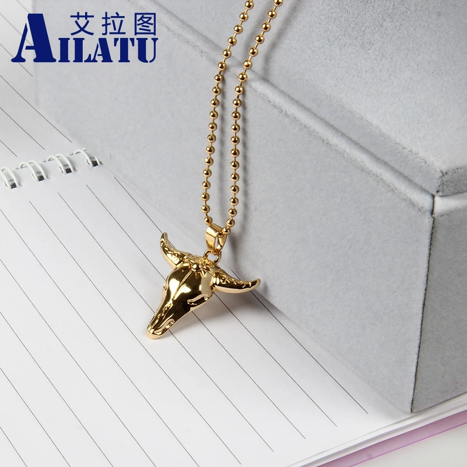 

Ailatu Men's Bull Skull Head Pendant Cow Charm Necklace For Men Jewelry