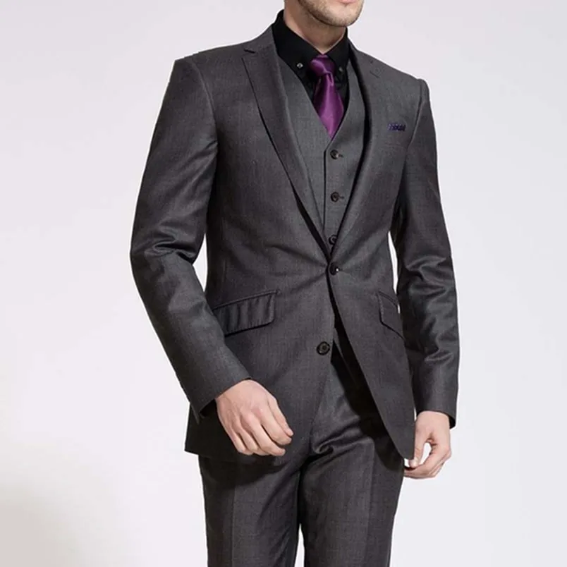 

Itlian Style Mens Suit Custom Made Deep Grey Men Suits Three Pieces Cheap Men Suit Wedding Tuxedos (jacket+pant+vest)