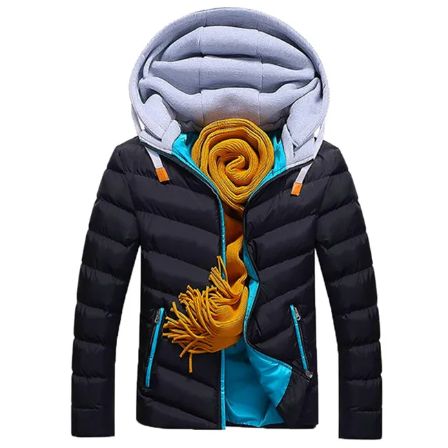 Black Blue NaranjaSabor, зимнее мужское плотное пальто, теплое, с капюшоном, с подкладкой, для мужчин, повседневные куртки, Мужское пальто, мужские пальто, Мужская брендовая одежда - Цвет: Black Blue