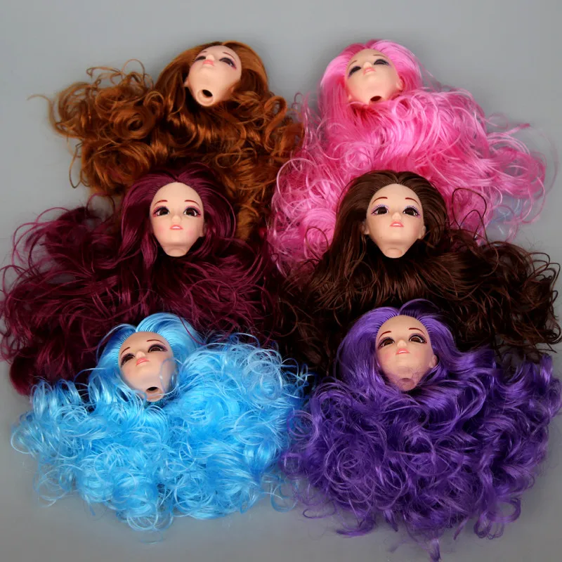 Новые 3D настоящие глаза макияж голова куклы с кудрявыми густыми волосами