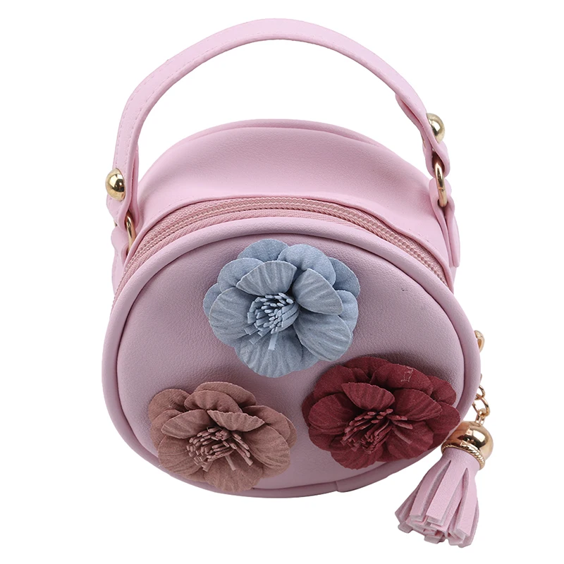 pink Новинка года, маленькая круглая сумка для маленьких детей, милая сумочка с цветами, сумочка, простая Диагональная Сумка, трендовая Сумочка для мобильного телефона для девочек - Цвет: pink