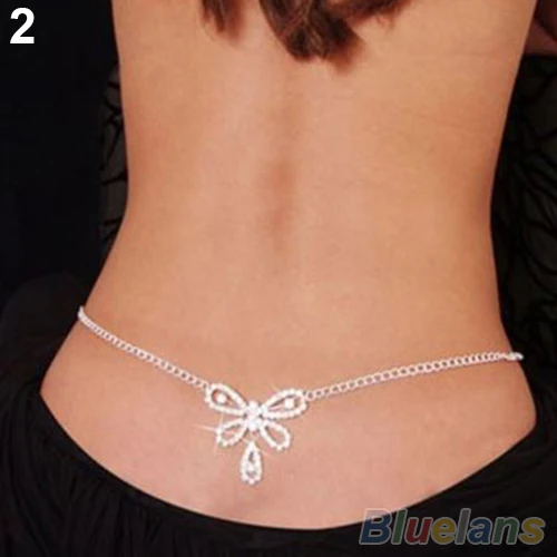 Новый сексуальный Серебряный горный хрусталь живота Талия Нижняя задняя цепь 00DJ