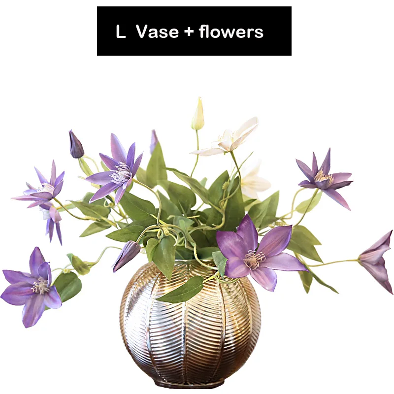 A L With flowers Современная мода Гальваническое стекло ваза Золотая круглая форма вазы стеклянный контейнер ваза с цветком Свадебные украшения дома - Цвет: A L With flowers