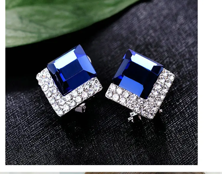 Серьги женские квадратные серьги с синими кристаллами в Корейском стиле |