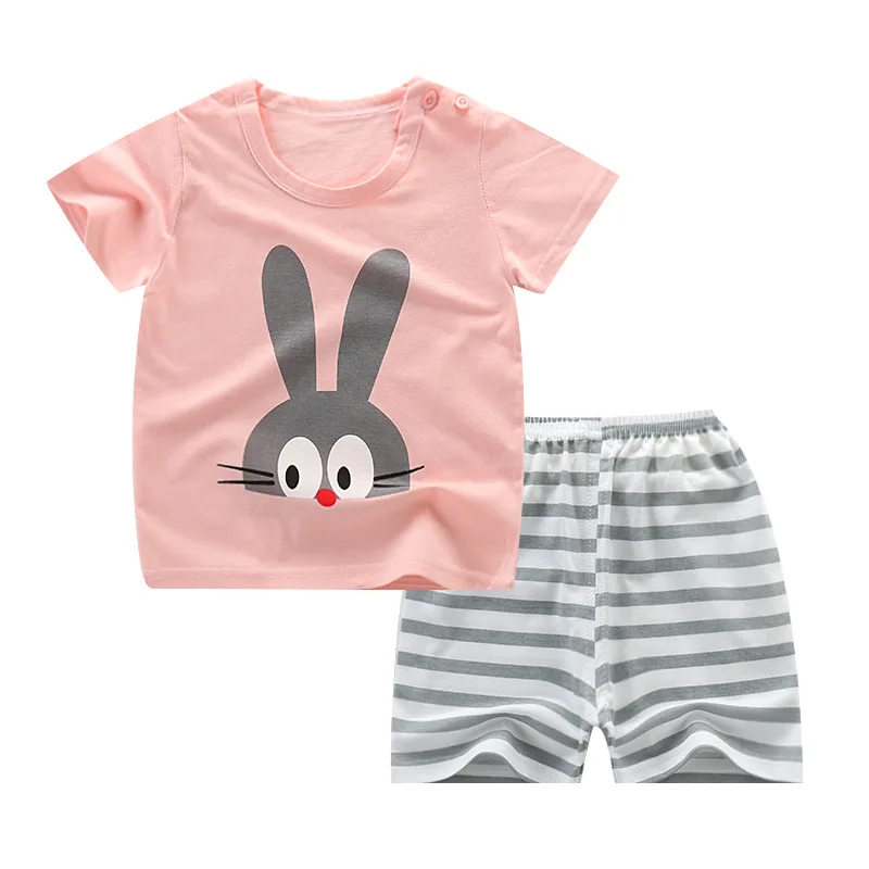 

2pcs Summer Newborn Baby Clothes Set Baby Boy Clothes Jumpsuit Rabbit Print Infant Clothing Costume Short T-Shirt Pant Outfits