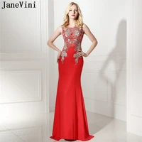 janevini 2019 mermaid red prom dresses long elegant gold lace appliques beaded illusion tulle satin women prom dress longue robe