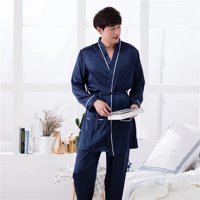 Мужская пижама с длинным рукавом шелковый халат | одежда