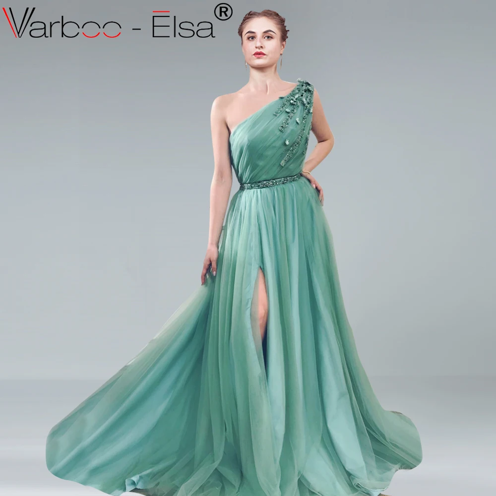 VARBOO_ELSA зеленое Тюлевое вечернее платье на одно плечо 2018 сексуальное