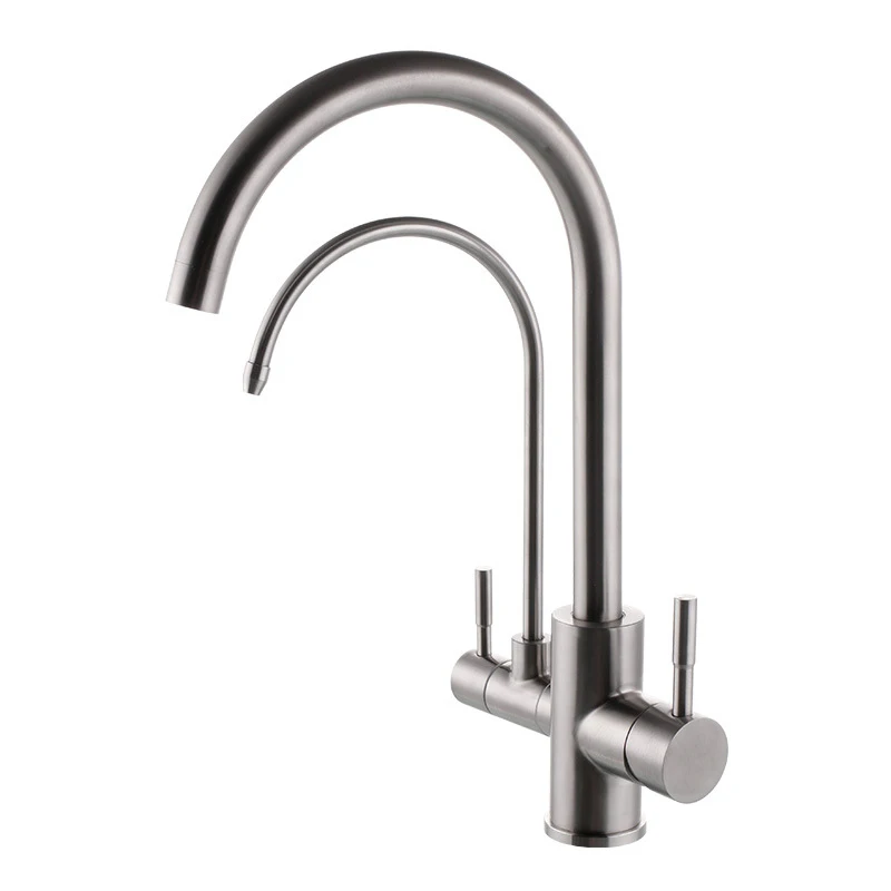 Кухонный кран с двойной ручкой современный водопроводный 304 нержавеющая сталь