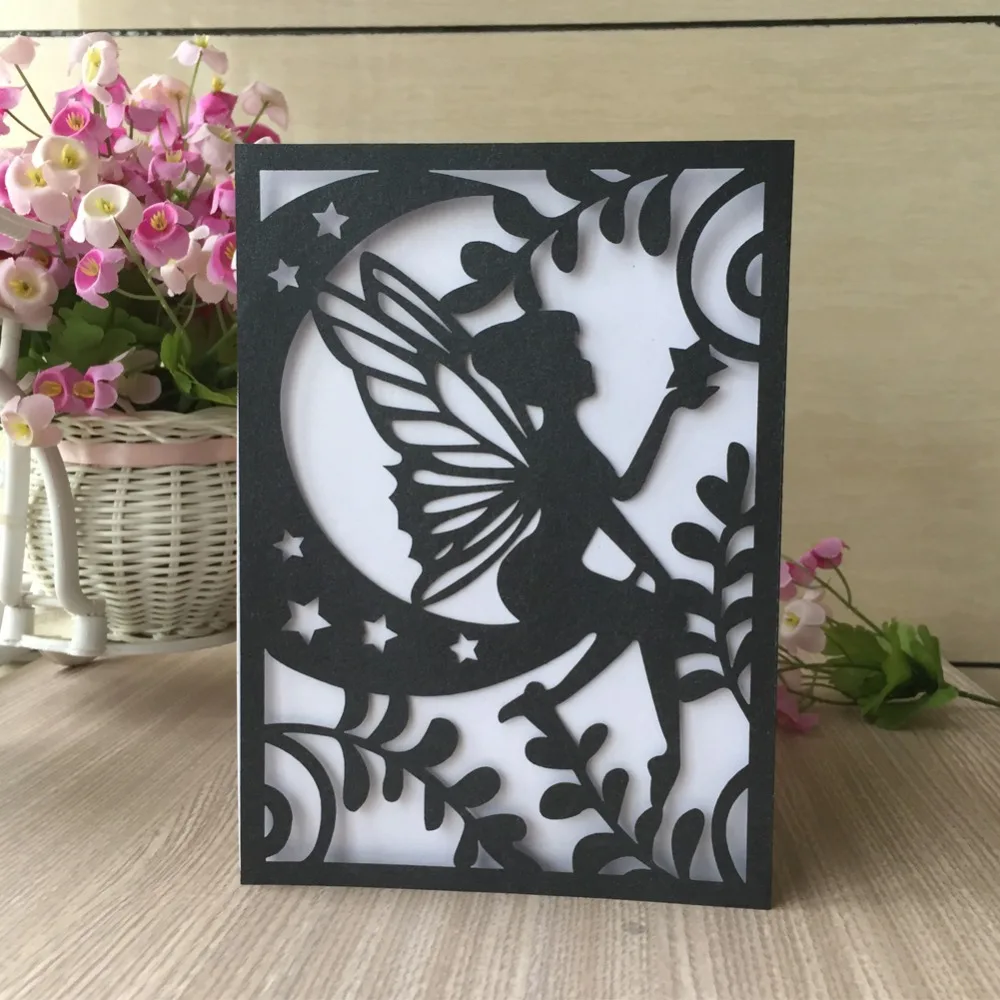 

50Pcs Laser Cut Pearl paper pretty girl design Bridal shower Wedding Invitation Card Birthday Party Invitation Card Suppliers