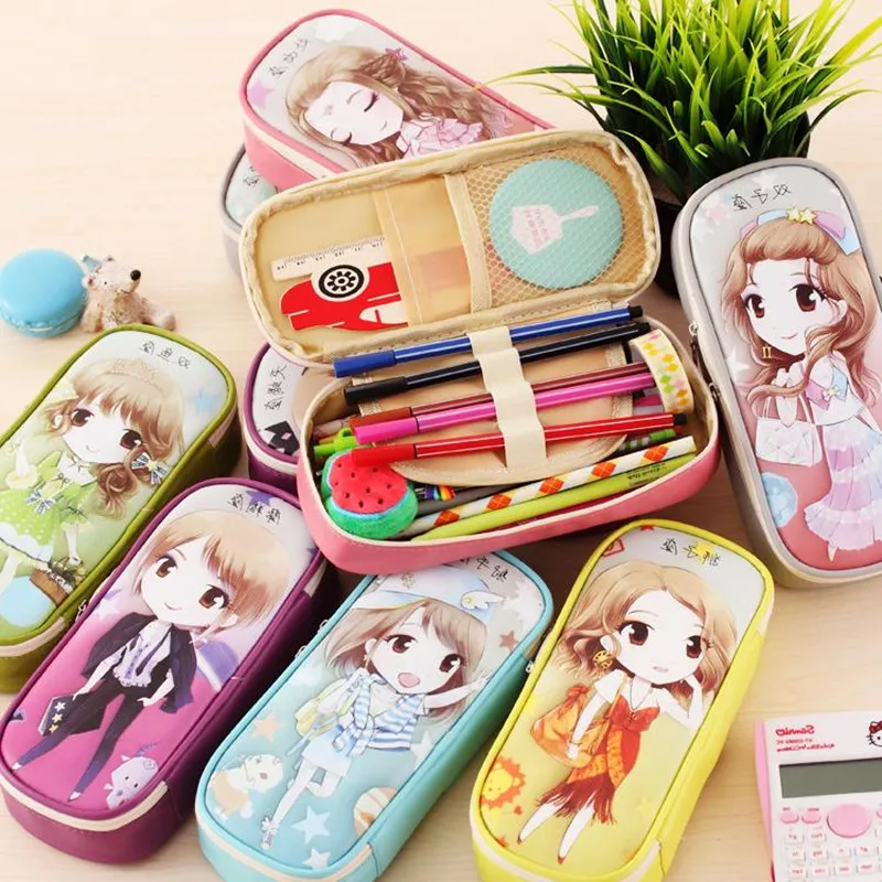 Милый мультяшный Большой Вместительный чехол карандаш из искусственной кожи