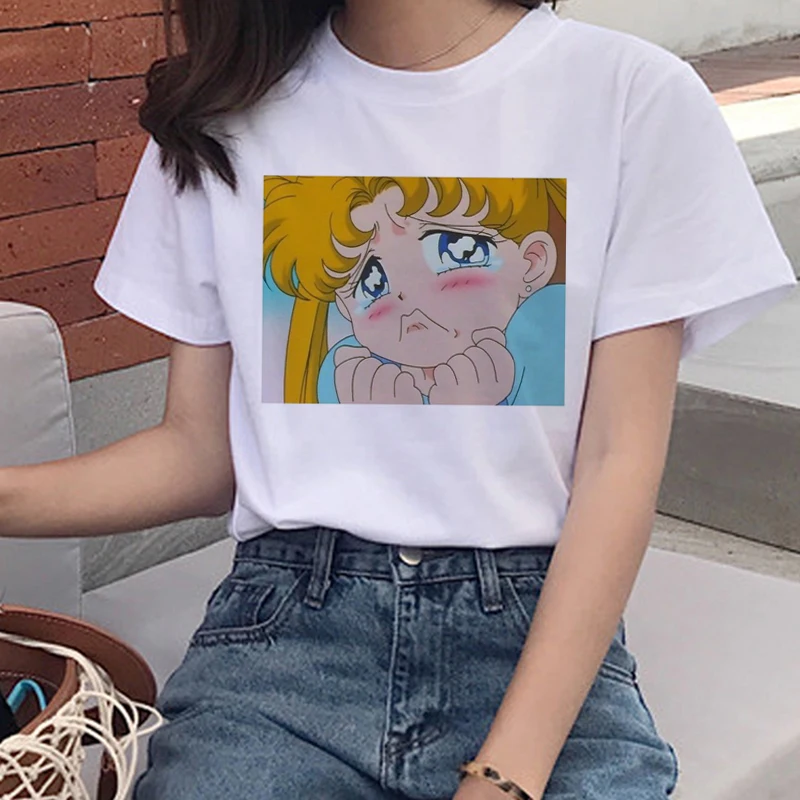 Harajuku Sailor Moon Kawaii Футболка женская Ullzang 90s Эстетическая мультяшная футболка забавная графическая футболка корейский стиль Топ Футболка женская