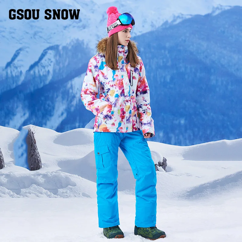 Gsou snow 2017 Новый походный лыжный костюм жилет бордовая Лыжная куртка + брюки одежда