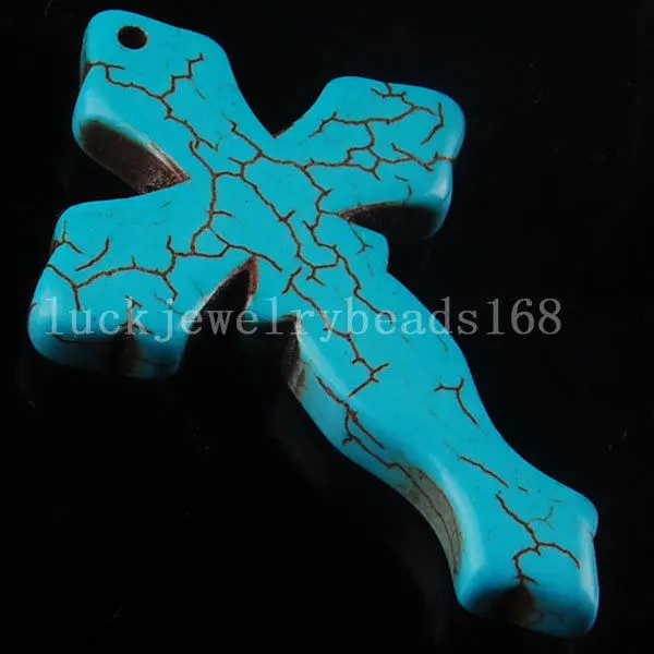 Бесплатная доставка Женская бижутерия 29x44 мм синий крест Howlite подвеска из бисера 1