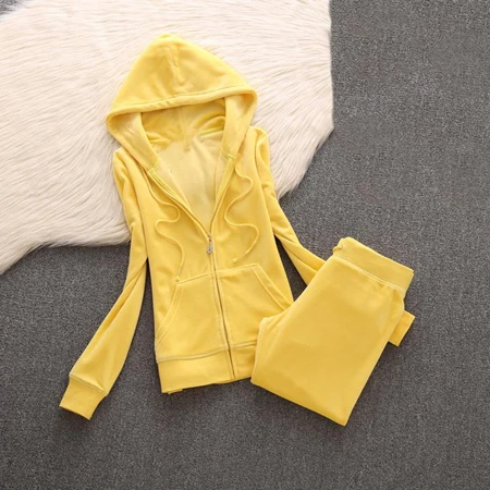 yellow Женский брендовый Бархатный спортивный костюм, Велюровый костюм, женский спортивный костюм, толстовки и штаны - Цвет: yellow