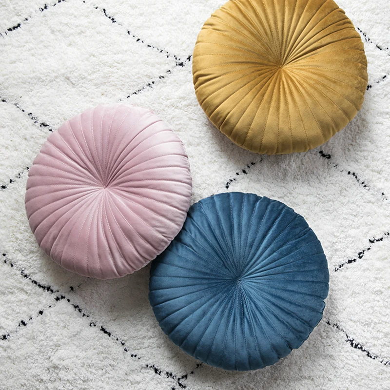 Европейская роскошная Бархатная подушка круглая ручная работа плиссированное