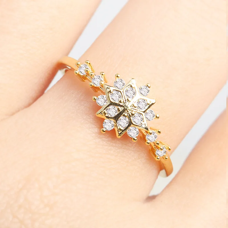 Romad Gold Layered Plating Snowflake Rings for Women Lady with Cubic Zirconia Crystal Wedding Jewelry | Украшения и аксессуары