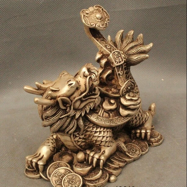 Lucky Chinese Fengshui Silver Money Coin Dragon Turtle tortoise Hold Ruyi Statue|statue woman|coin trickcoin stock |