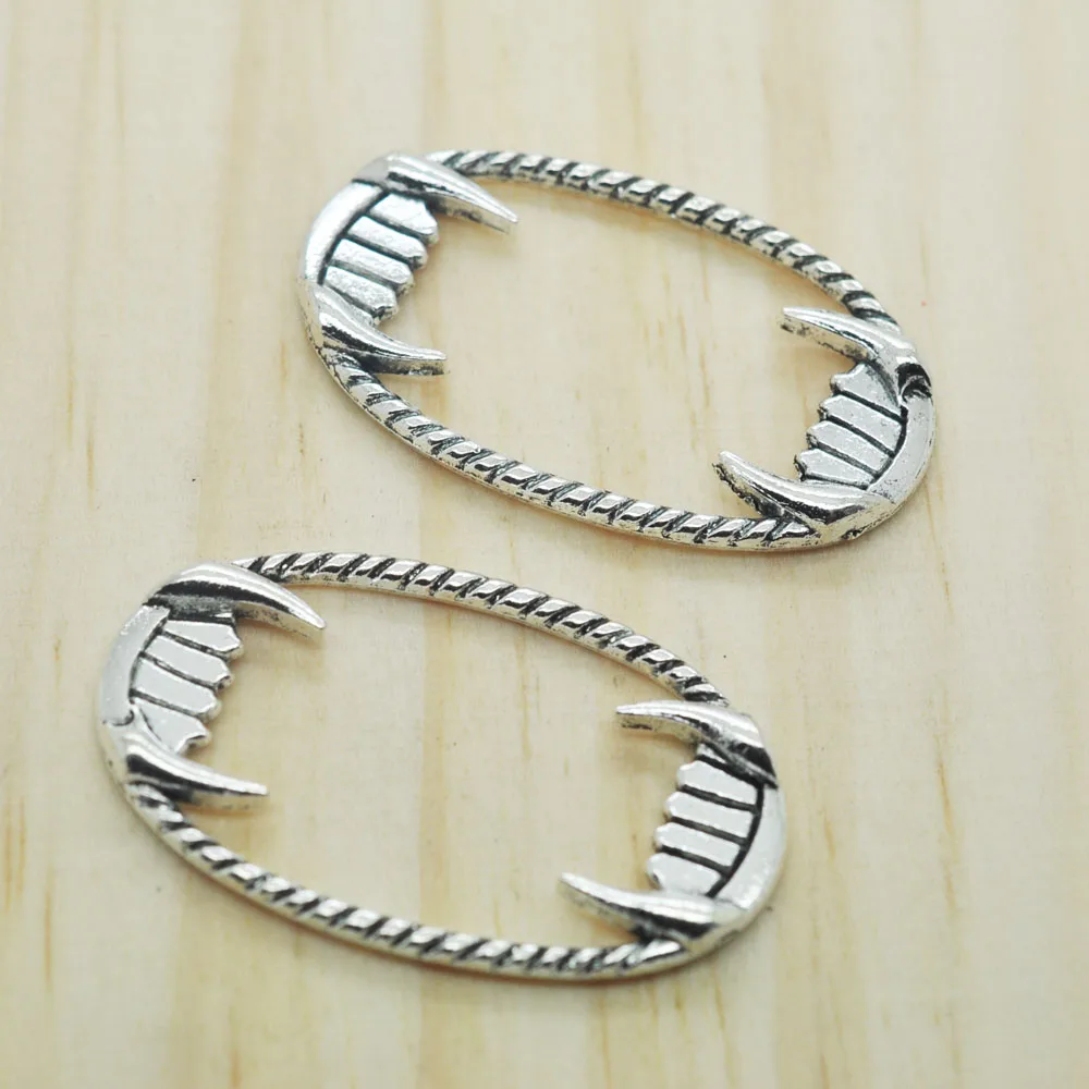 10 шт. Зубы Вампира Шарм Разъем Старинное Серебро подвески 39x23 мм|pendant 1|charm zipcharms