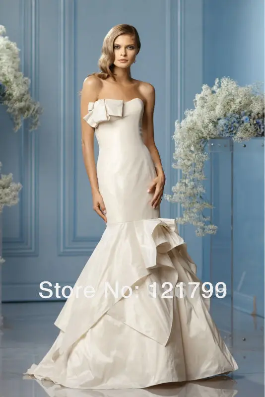 Custom Made Mermaid Tail Pleat Wedding Dresses Sweetheart Taffeta Zipper Bridal Gowns 2014 New Arrival Free Shipping zj120 | Свадьбы и