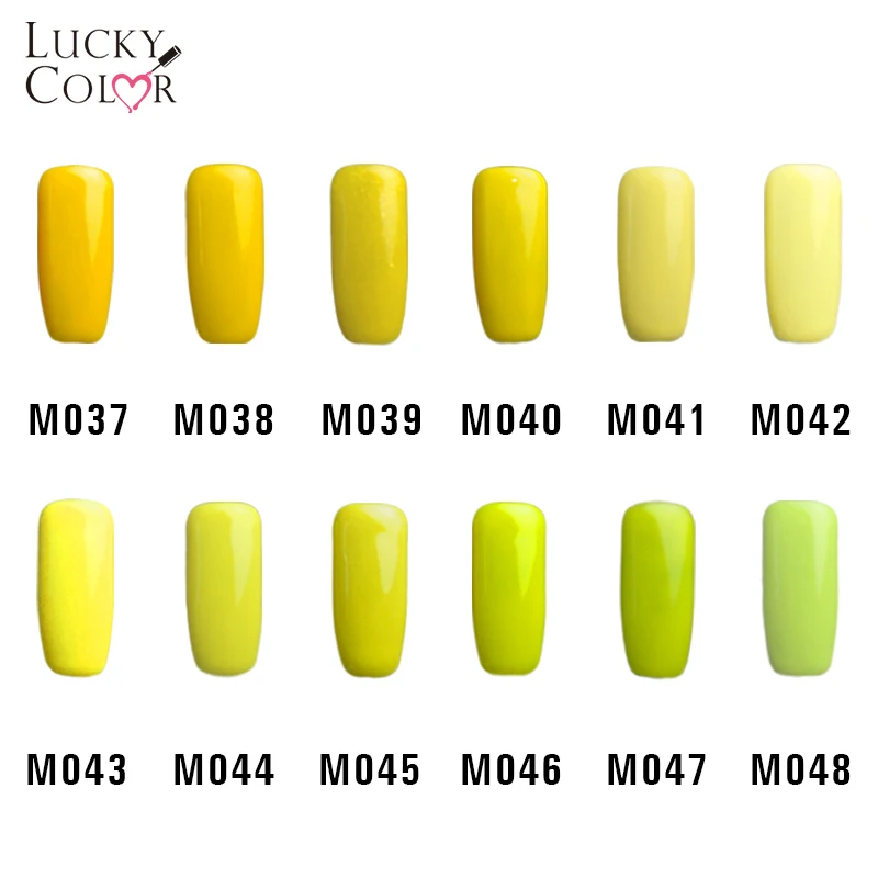 Lucky color, 12 цветов, чистый желтый Гель-лак для ногтей, высокое качество, долговечный, замачиваемый, УФ светодиодный для маникюра ногтей, инструменты, 10 мл