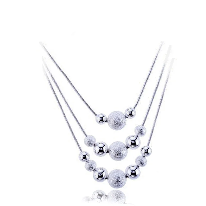 Bijoux 3 слоя бусы ожерелья и подвески звенья цепи Серебряный цвет ожерелье Женская