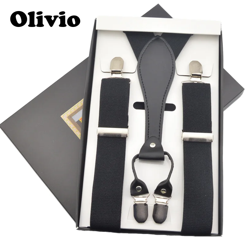 2017 Mens 3.5 cm Width Adjustable Four Clip-on Y-Back Solid Black Elastic Suspenders Braces for Father/Grandfather 110cm | Аксессуары