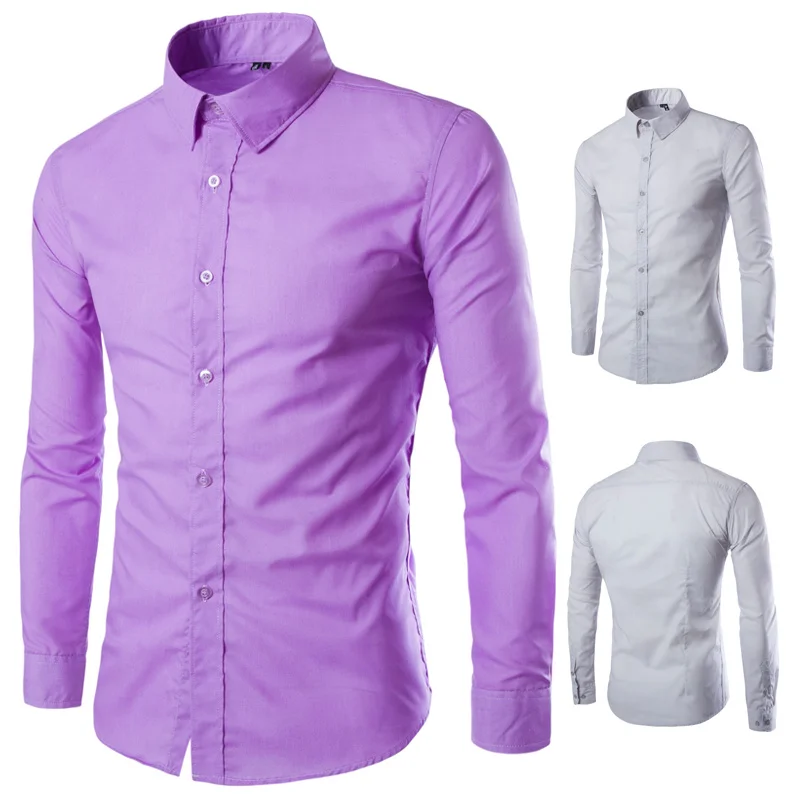 

Solid Color Shirt Men's Solid Color Business Casual Dress Long-sleeved Shirt Men's Youth Slim Fashion New High Quality Shirt
